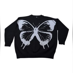 Forever 21 Butterfly Sweater Women's S Black/White Crew Fairy core Y2K Aesthetic